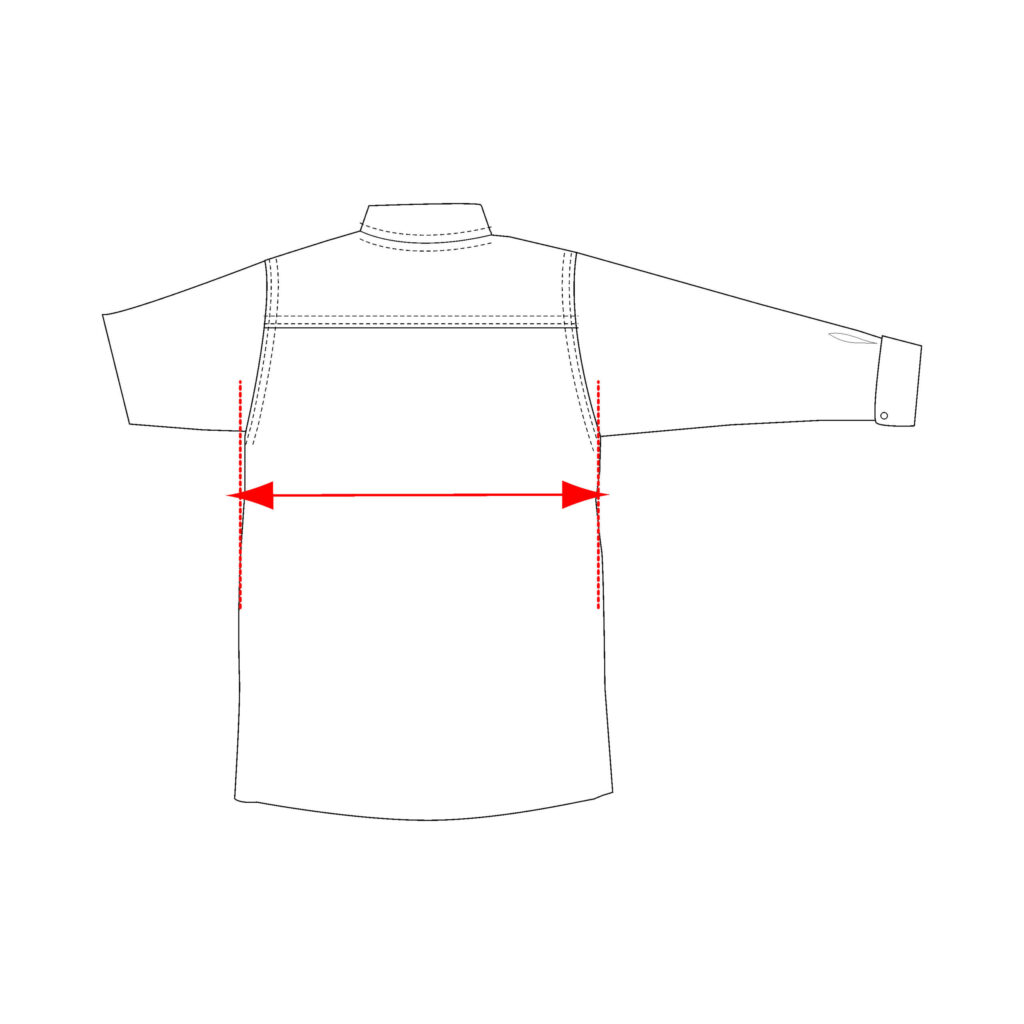 width of shirt